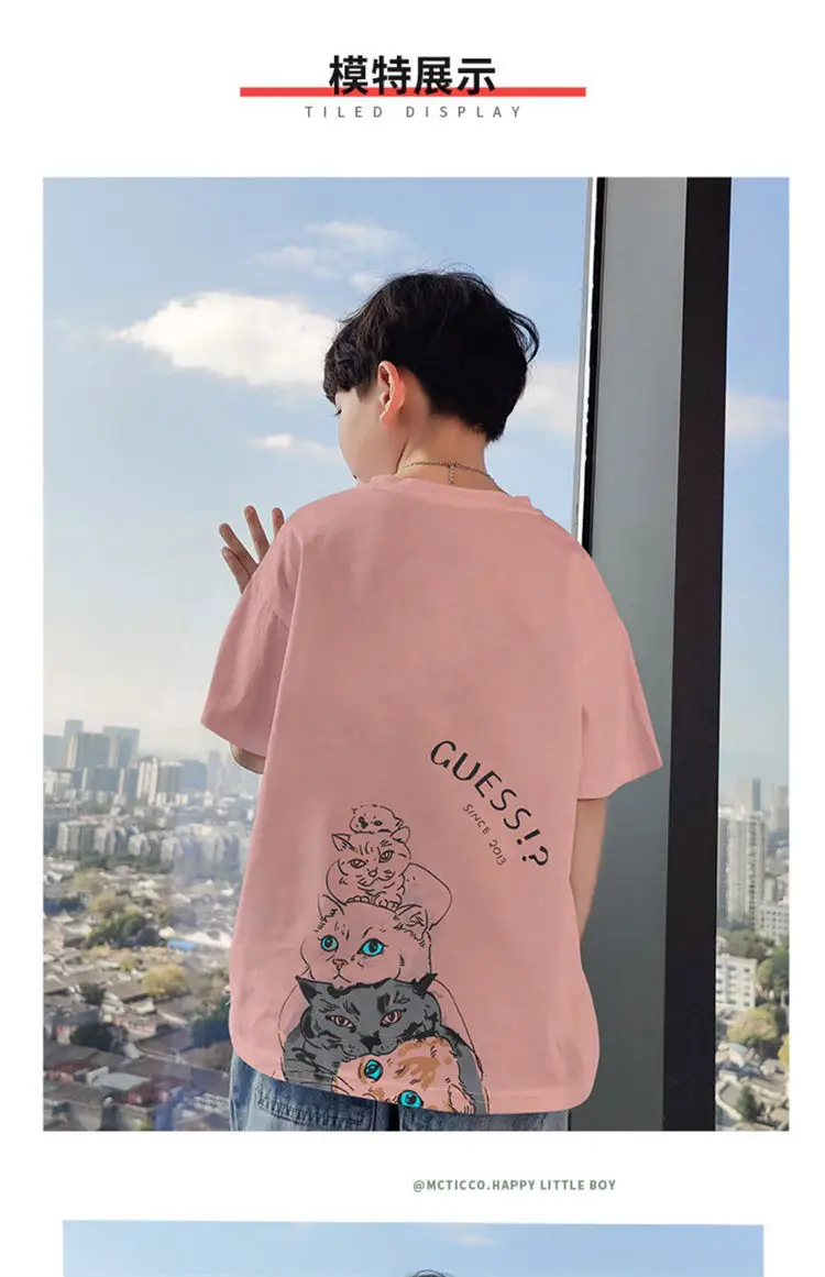 Boys Pure Cotton Summer T-Shirt Pink Large — feature 3
