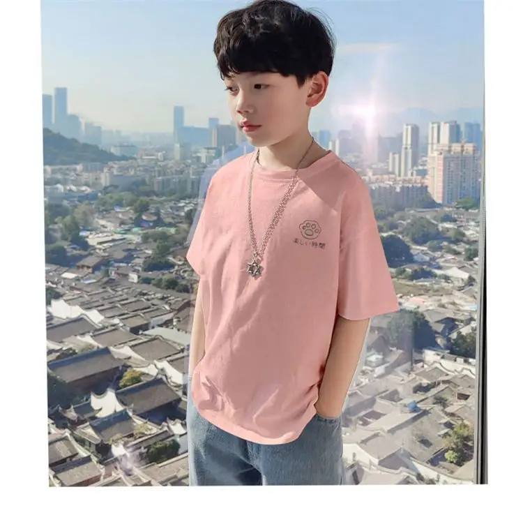 Boys Pure Cotton Summer T-Shirt Pink Large — feature 4