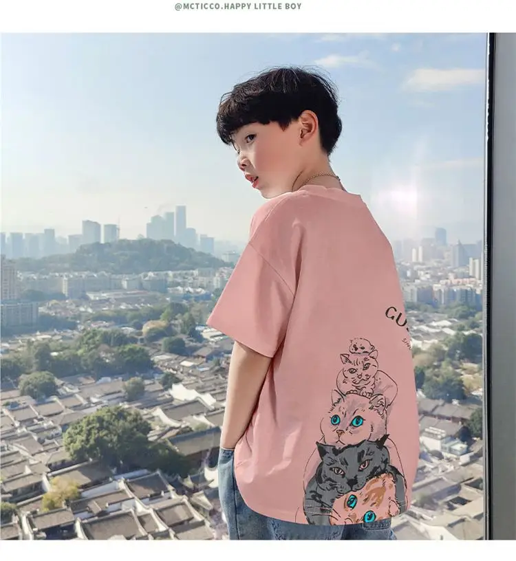 Boys Pure Cotton Summer T-Shirt Pink Large — feature 5