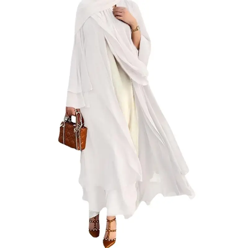 Plus Size Chiffon Robe Skirt Maroon Middle Eastern Long Coat - Image 14