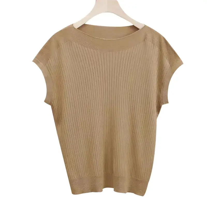 Green Ice Silk Knitted T-Shirt for Women
