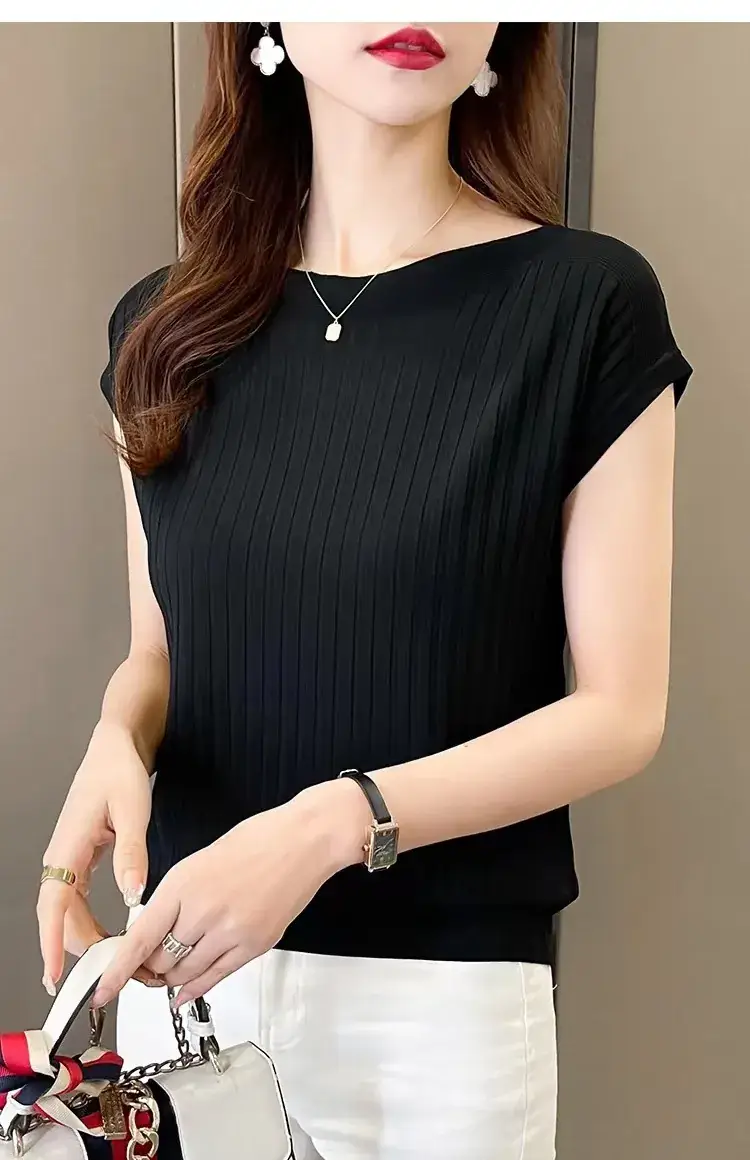 Green Ice Silk Knitted T-Shirt for Women — feature 10