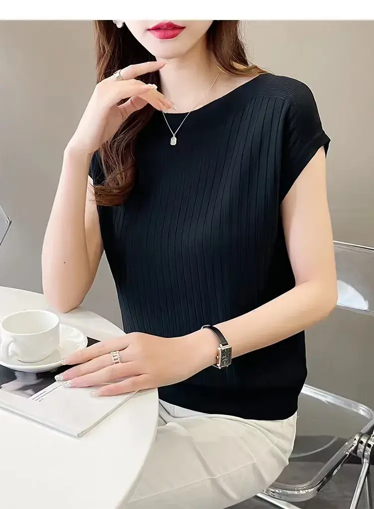 Green Ice Silk Knitted T-Shirt for Women — feature 11