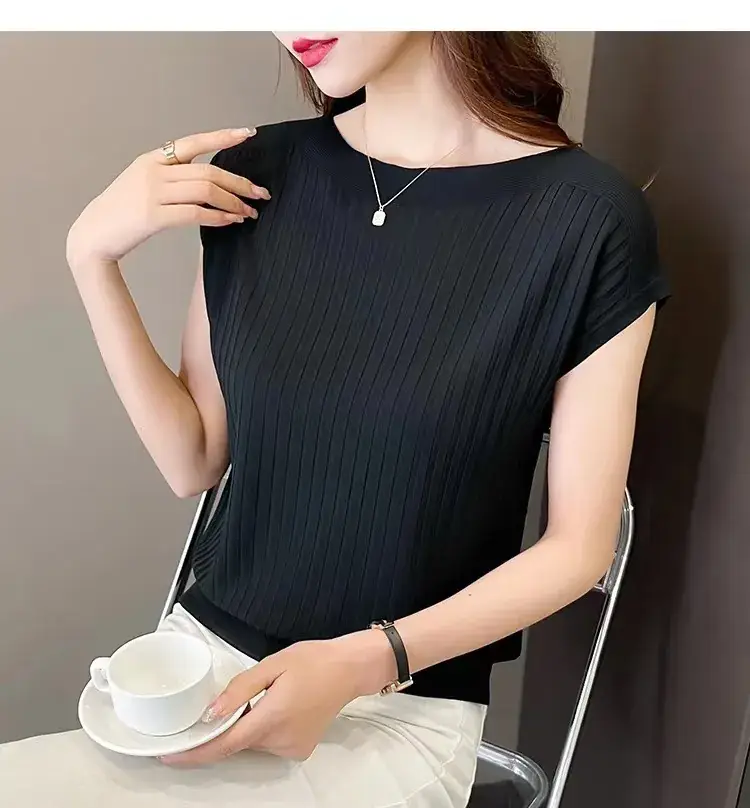 Green Ice Silk Knitted T-Shirt for Women — feature 12