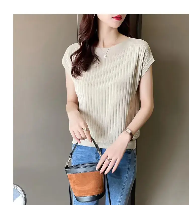 Green Ice Silk Knitted T-Shirt for Women — feature 13