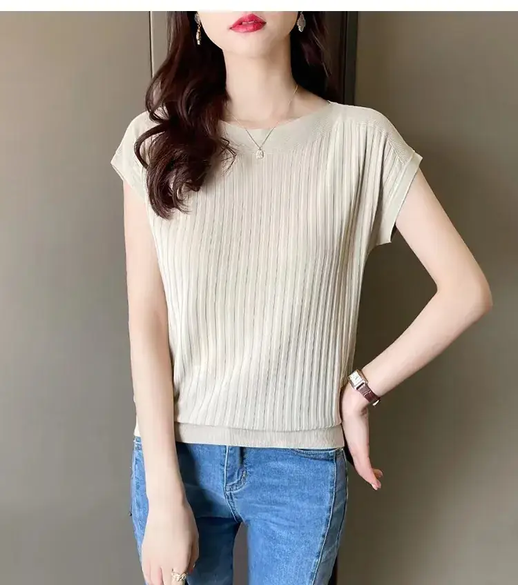Green Ice Silk Knitted T-Shirt for Women — feature 14