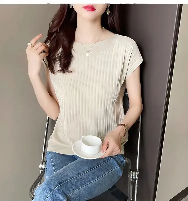 Green Ice Silk Knitted T-Shirt for Women — feature 16