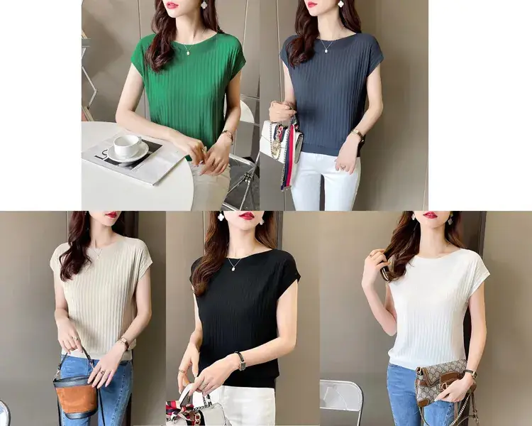 Green Ice Silk Knitted T-Shirt for Women — feature 2