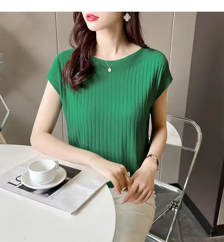 Green Ice Silk Knitted T-Shirt for Women — feature 20