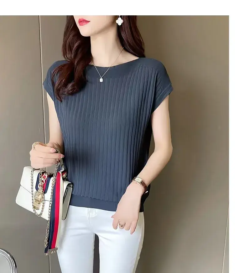 Green Ice Silk Knitted T-Shirt for Women — feature 21