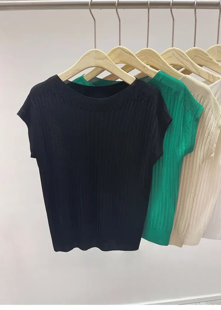 Green Ice Silk Knitted T-Shirt for Women — feature 25