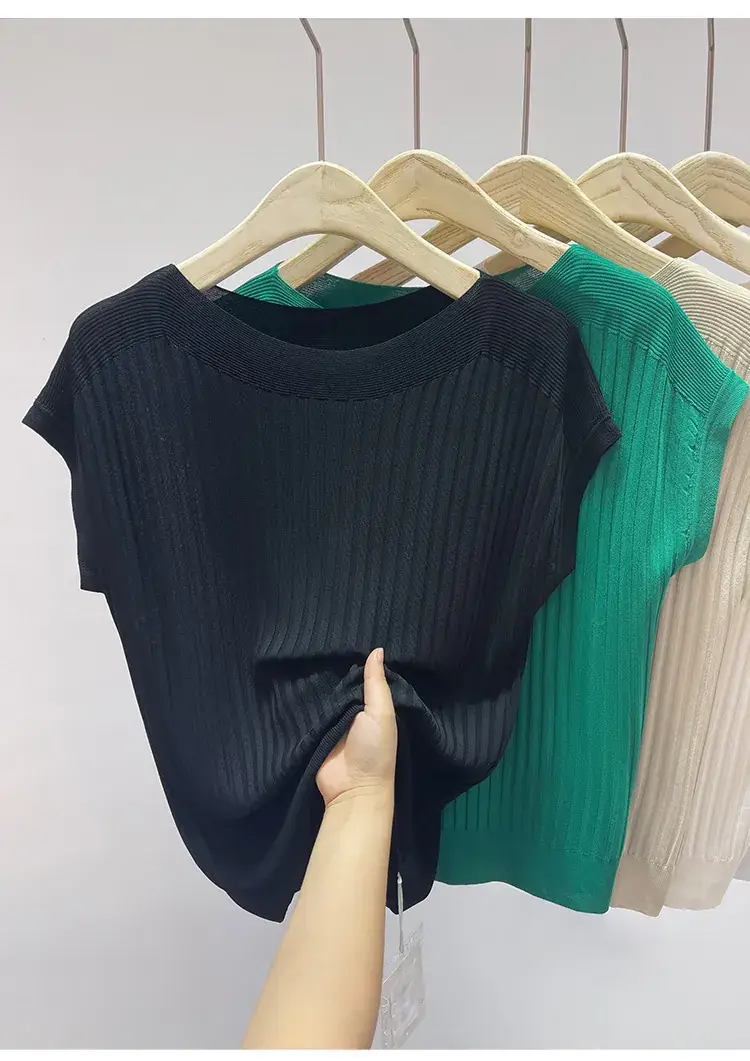 Green Ice Silk Knitted T-Shirt for Women — feature 28