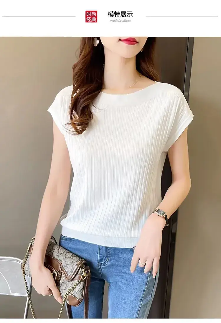 Green Ice Silk Knitted T-Shirt for Women — feature 6