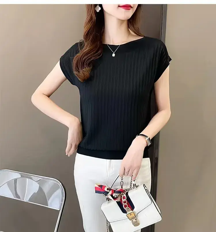 Green Ice Silk Knitted T-Shirt for Women — feature 9