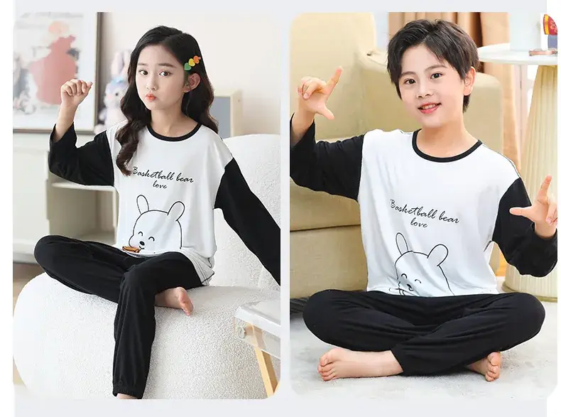 Children's Black White Graphic Sleepwear Set — feature 14