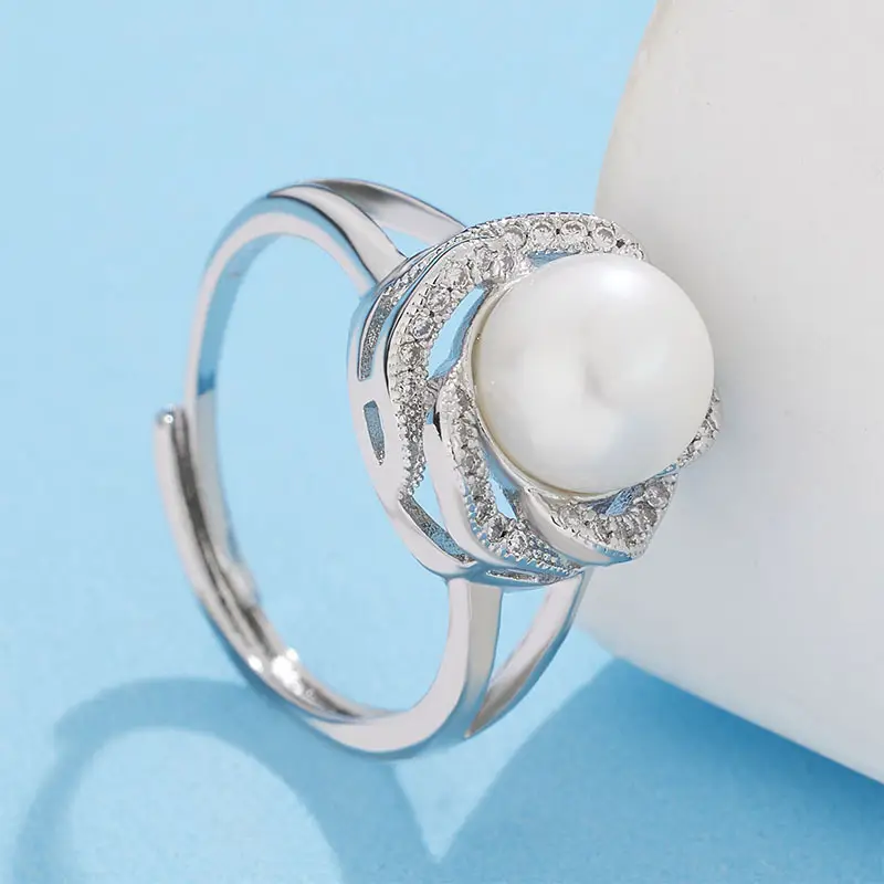 Korean Fresh Water Pearl Ring Full Diamond Zircon Gold - Image 4
