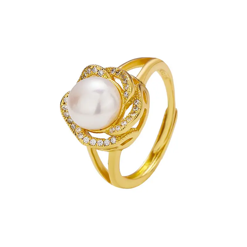 Korean Fresh Water Pearl Ring Full Diamond Zircon Gold - Image 5