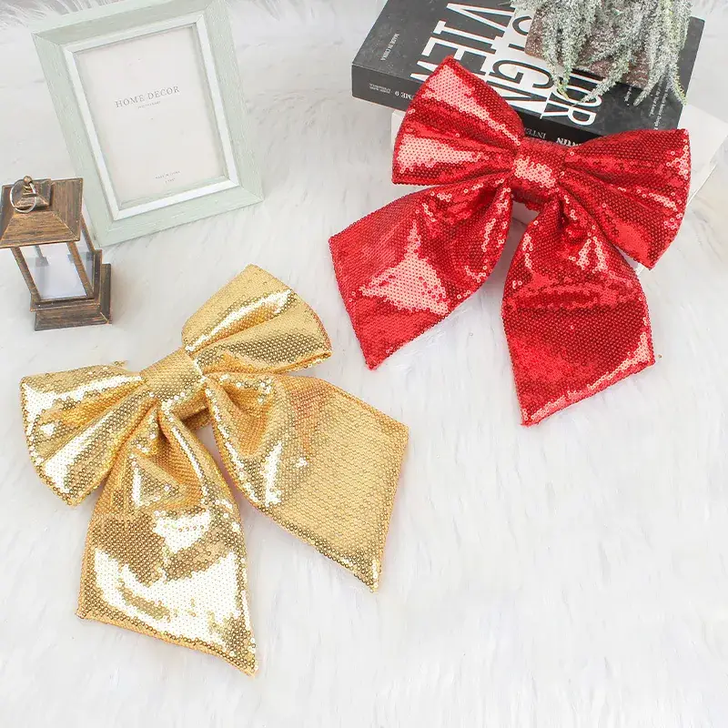 Christmas Bow Ties Red Gold Silver Pink Sequins - Image 9