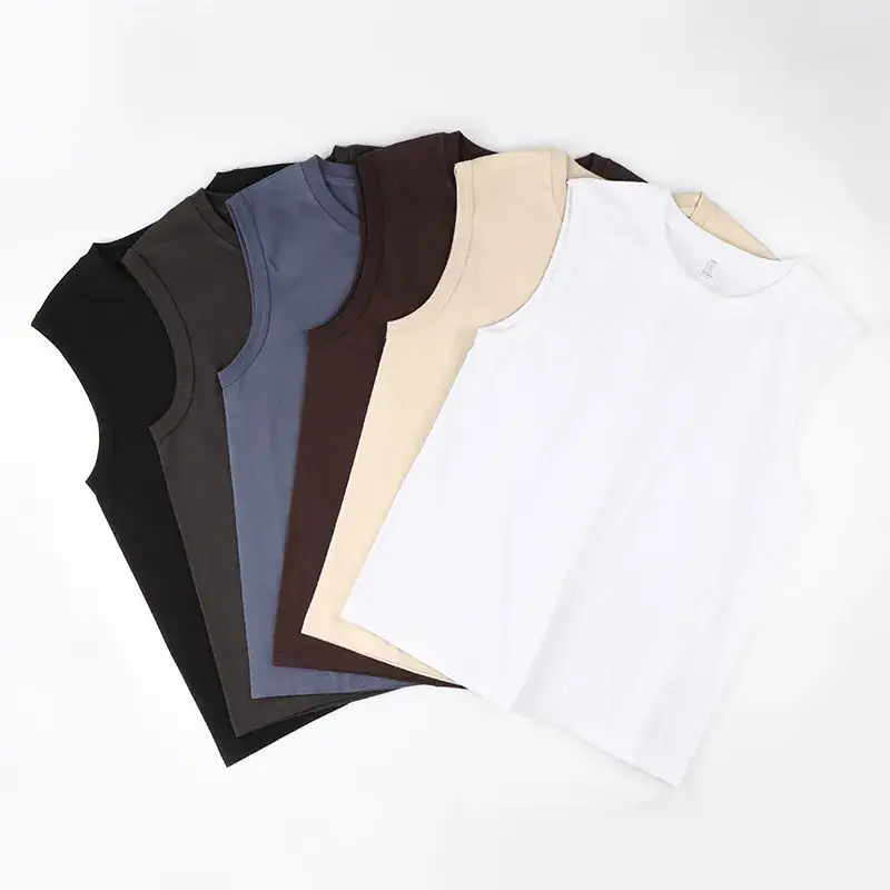 Men Sleeveless Cotton Vest 230g Black White Brown