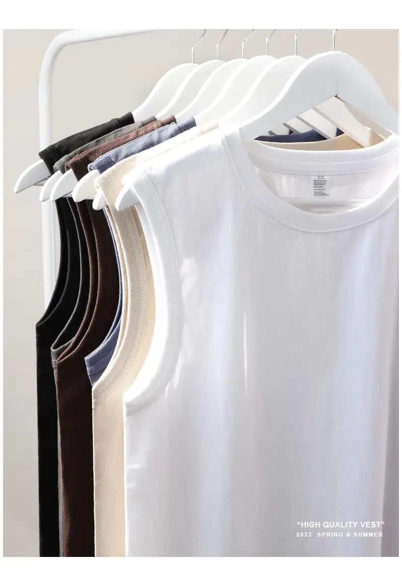 Men Sleeveless Cotton Vest 230g Black White Brown — feature 2