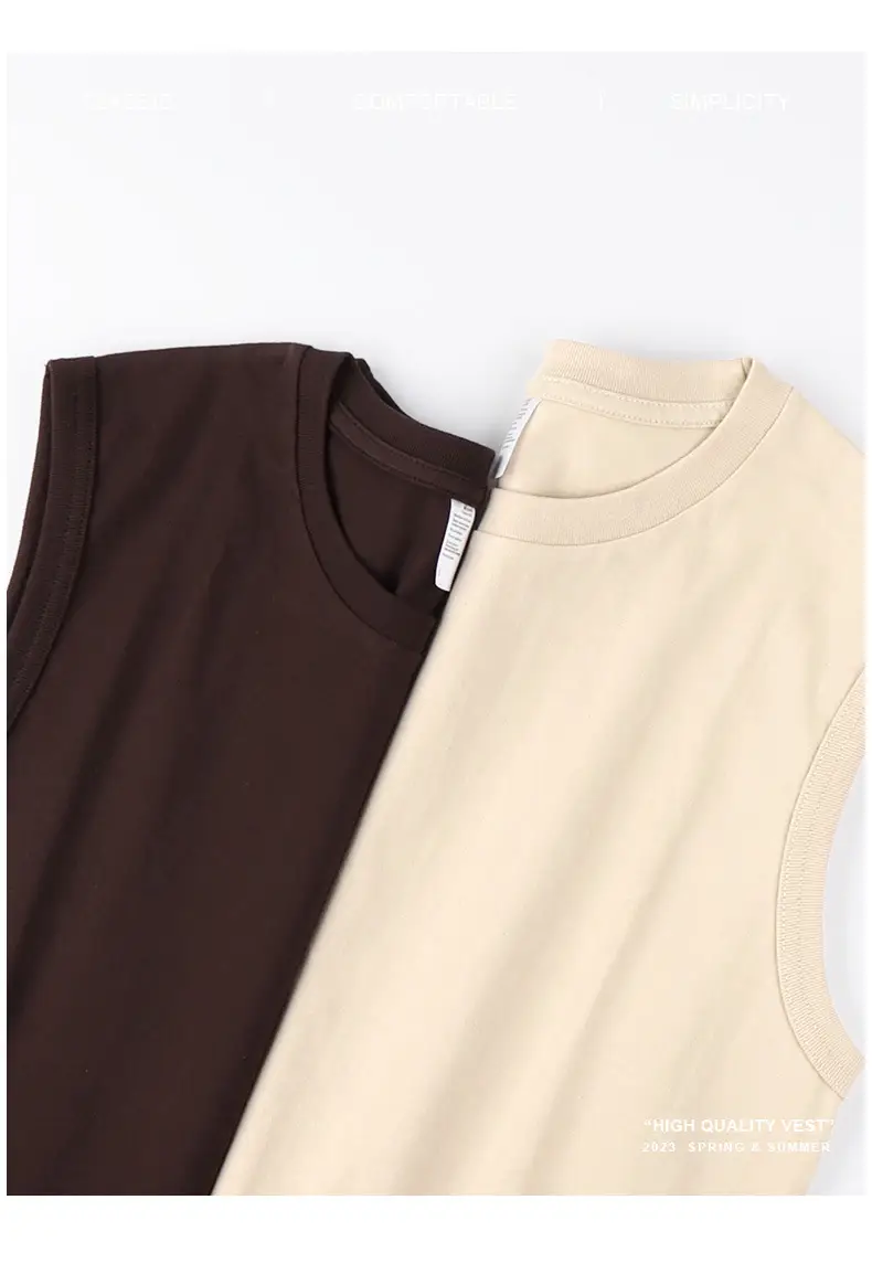 Men Sleeveless Cotton Vest 230g Black White Brown — feature 9