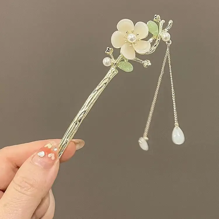 Blue Lotus Flower Hairpin with Dangle Earrings - Image 13