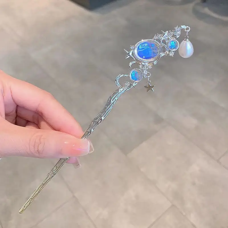 Blue Lotus Flower Hairpin with Dangle Earrings - Image 32
