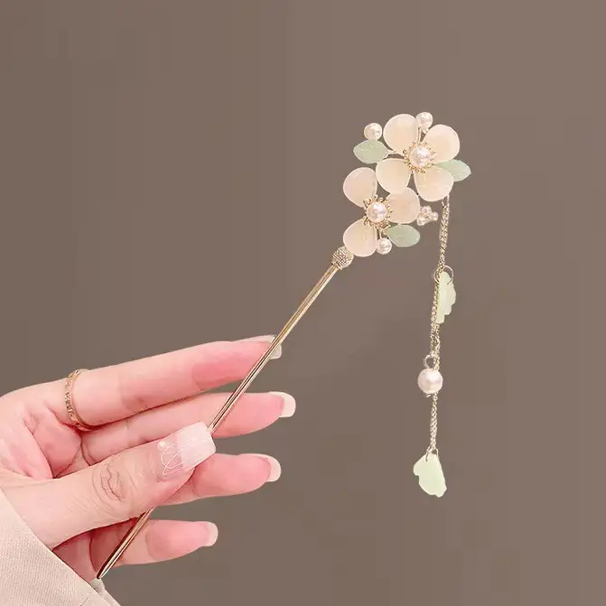 Blue Lotus Flower Hairpin with Dangle Earrings - Image 39