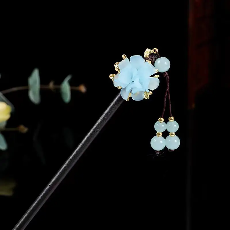 Blue Lotus Flower Hairpin with Dangle Earrings - Image 50