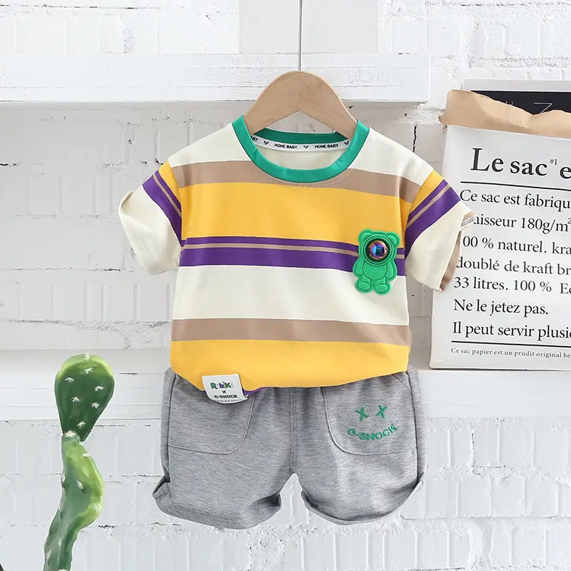 Children Cotton Striped T-Shirt Shorts Set Summer Boys - Image 5