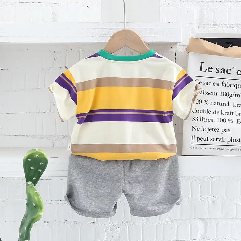Children Cotton Striped T-Shirt Shorts Set Summer Boys - Image 6