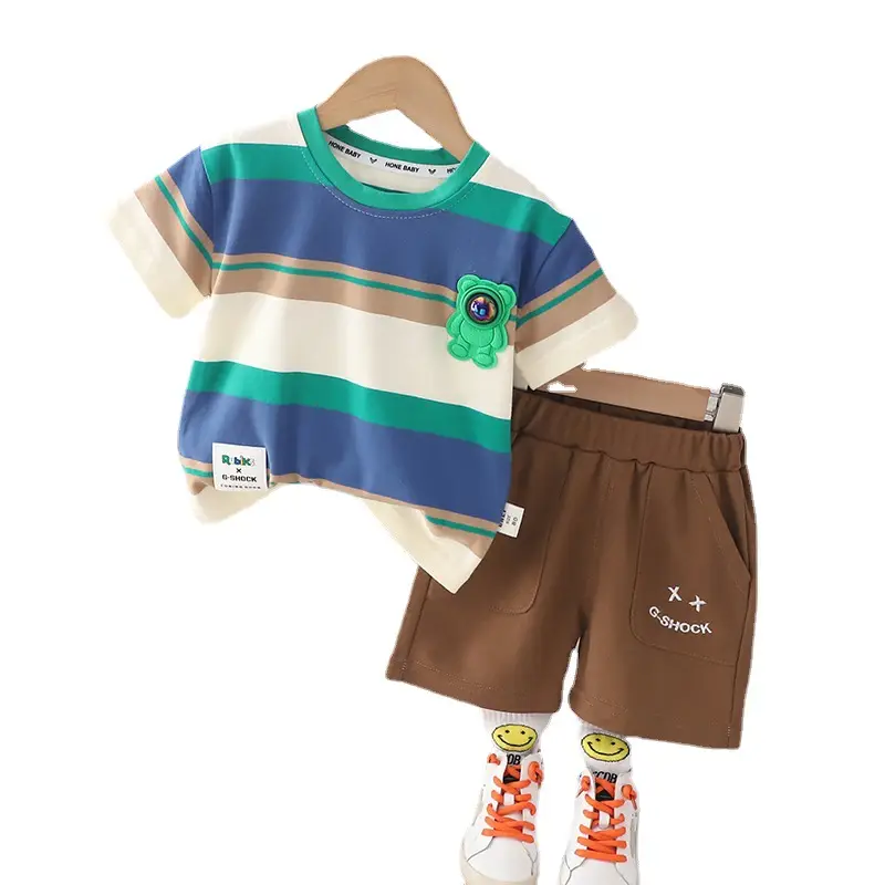 Children Cotton Striped T-Shirt Shorts Set Summer Boys - Image 7