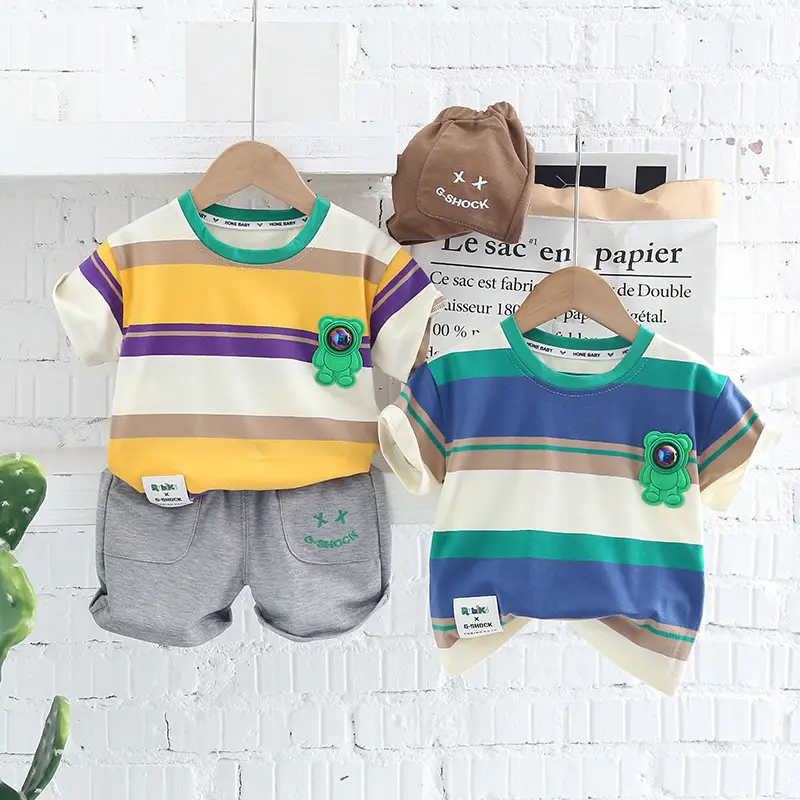 Children Cotton Striped T-Shirt Shorts Set Summer Boys — feature 2