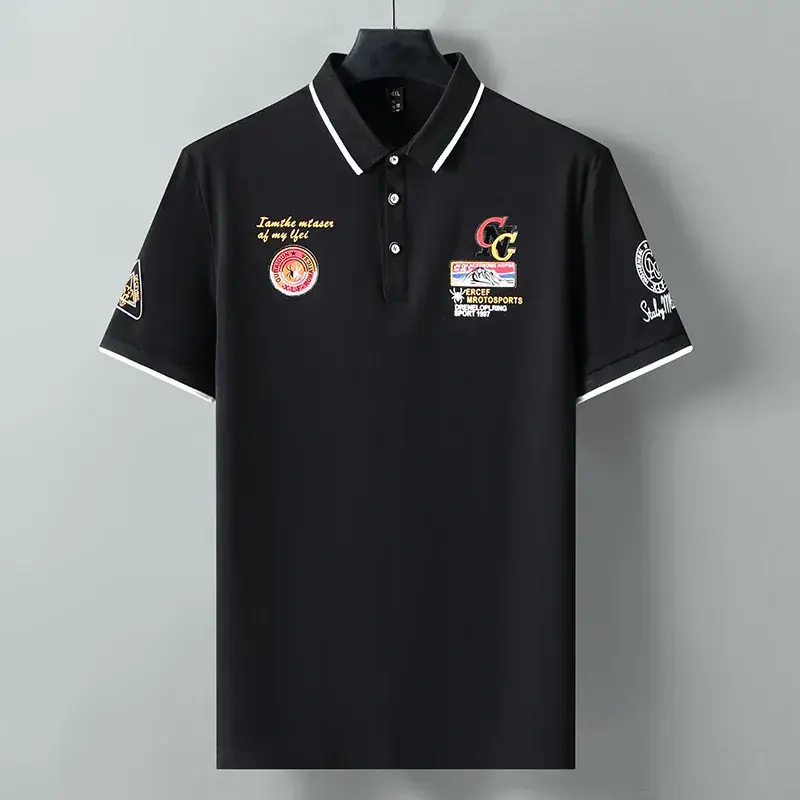 Black Printed Polo Shirt with Embroidered Design - Image 5