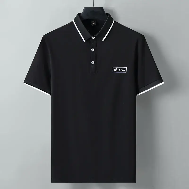 Black Printed Polo Shirt with Embroidered Design - Image 6