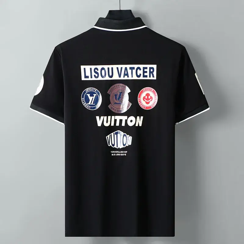 Black Printed Polo Shirt with Embroidered Design - Image 7