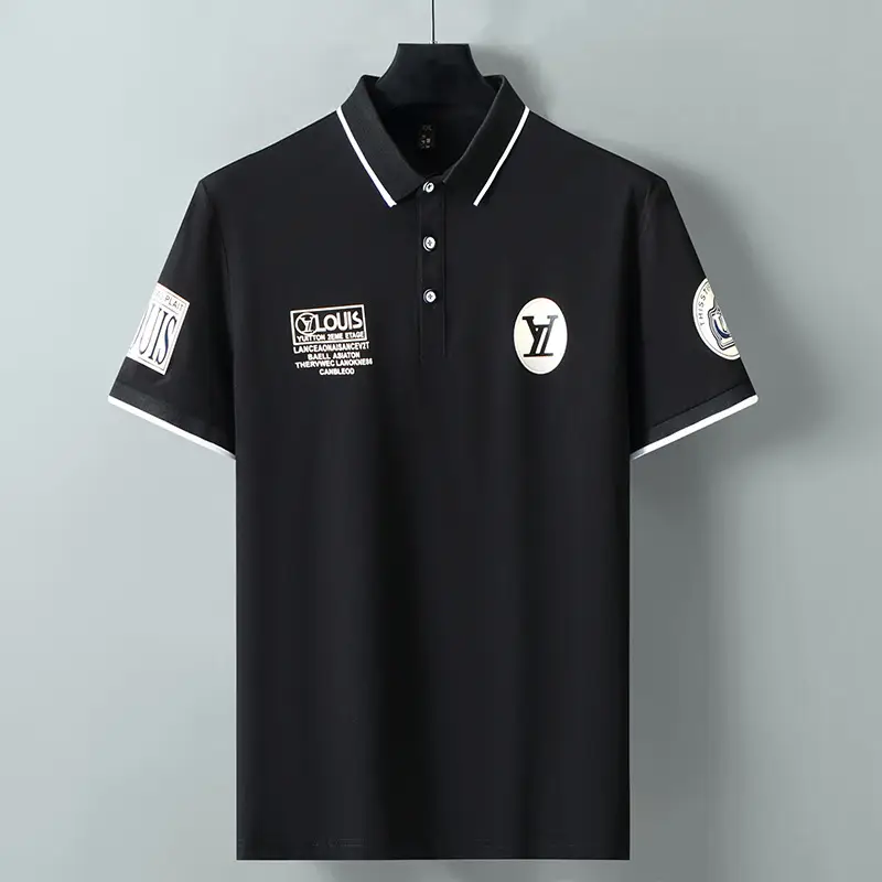 Black Printed Polo Shirt with Embroidered Design — feature 1