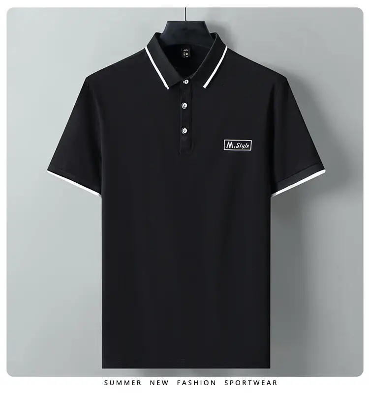 Black Printed Polo Shirt with Embroidered Design — feature 3