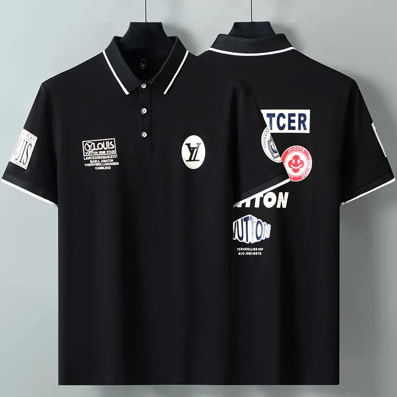 Black Printed Polo Shirt with Embroidered Design — feature 4