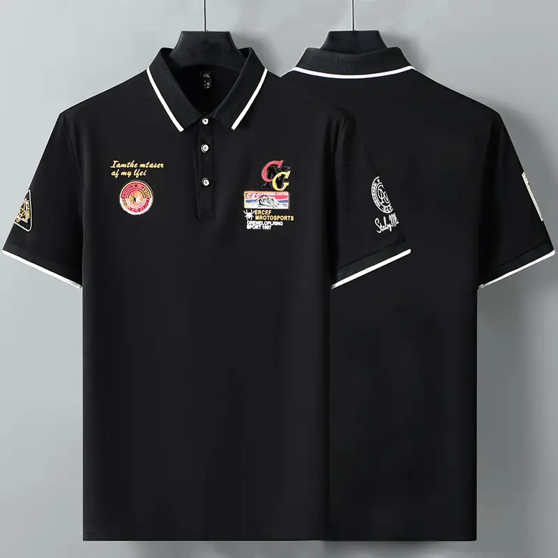 Black Printed Polo Shirt with Embroidered Design — feature 5
