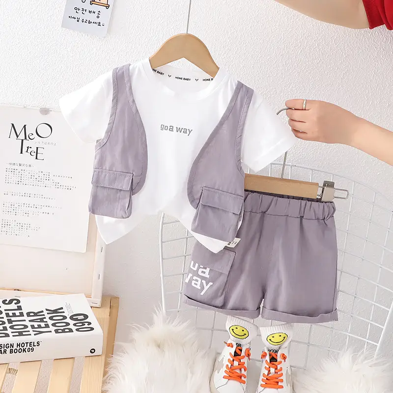 Girls Cotton T-Shirt Shorts Suit Purple Summer — feature 5