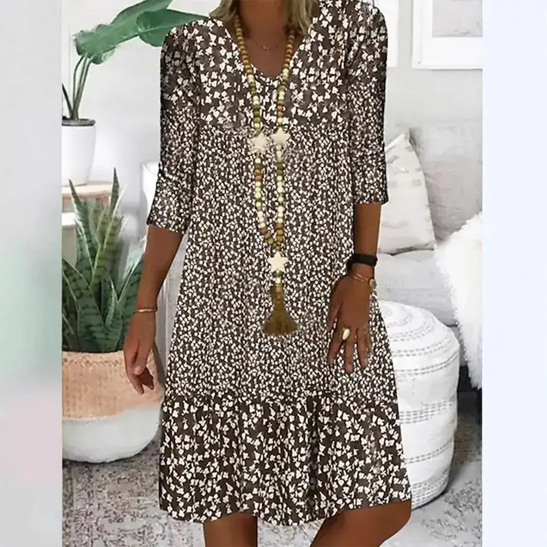 Printed V Neck Mid Sleeve Dress for Women 2025 - Image 7