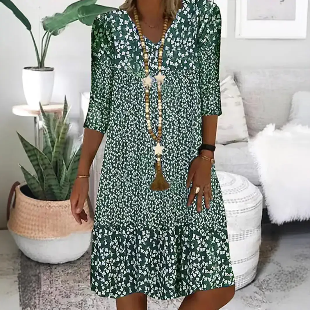 Printed V Neck Mid Sleeve Dress for Women 2025 - Image 8