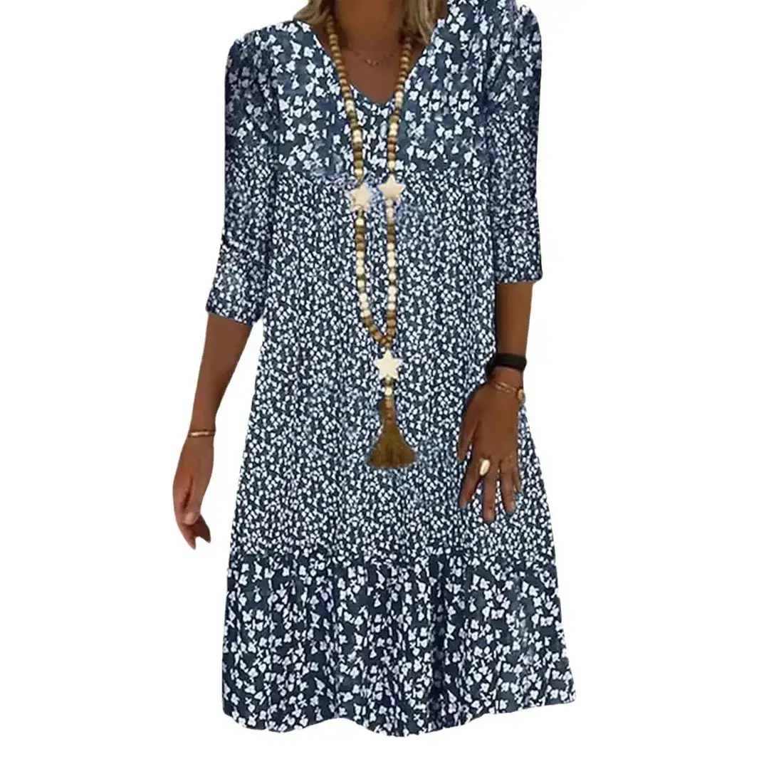 Printed V Neck Mid Sleeve Dress for Women 2025 - Image 10