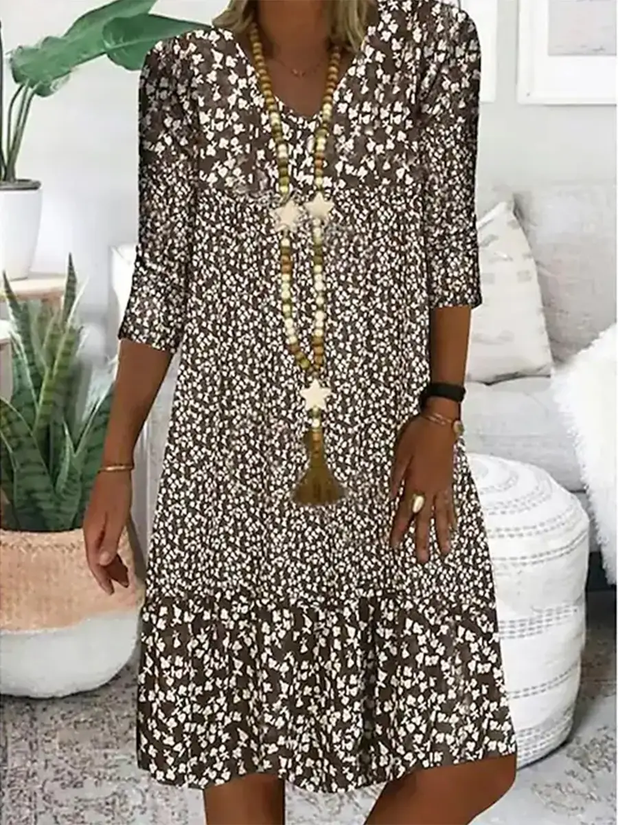 Printed V Neck Mid Sleeve Dress for Women 2025 — feature 8