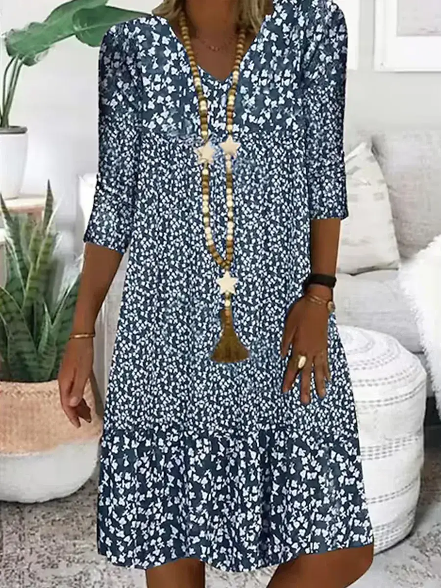 Printed V Neck Mid Sleeve Dress for Women 2025 - Image 4