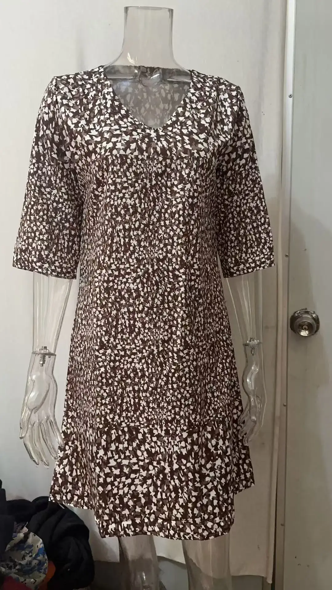 Printed V Neck Mid Sleeve Dress for Women 2025 - Image 5