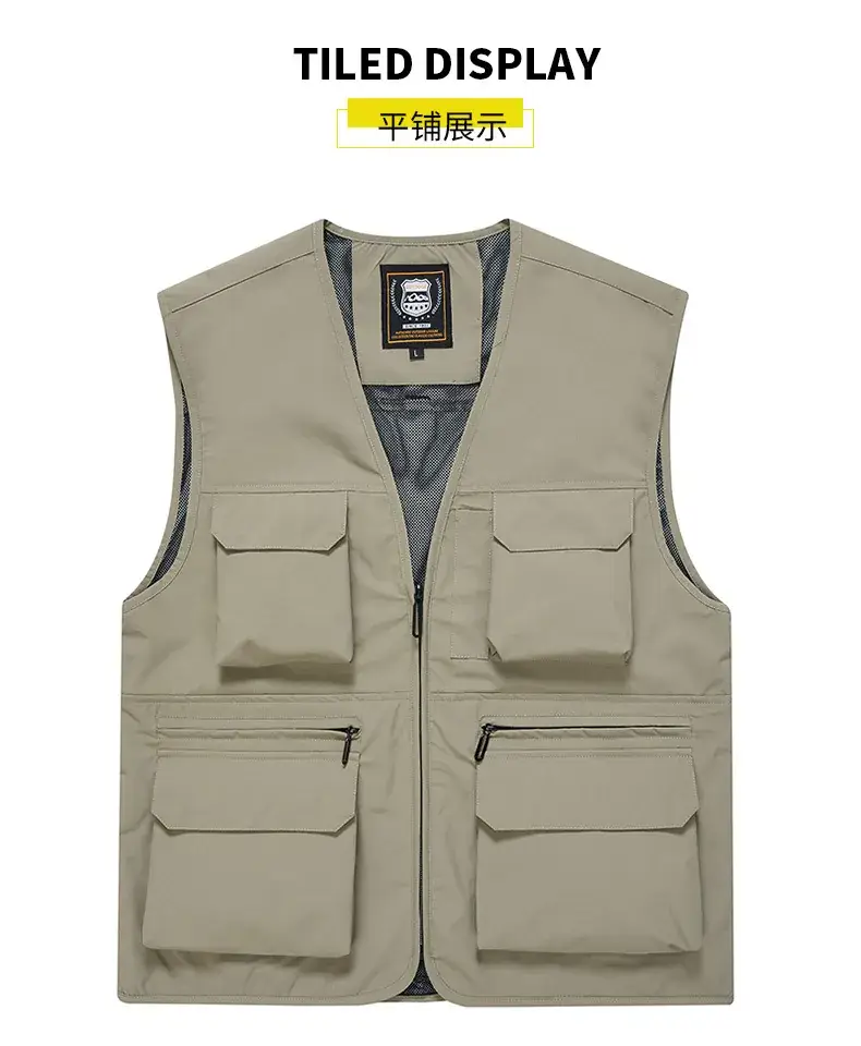 Men's Yellow Multi-Pocket Waistcoat Vest — feature 10
