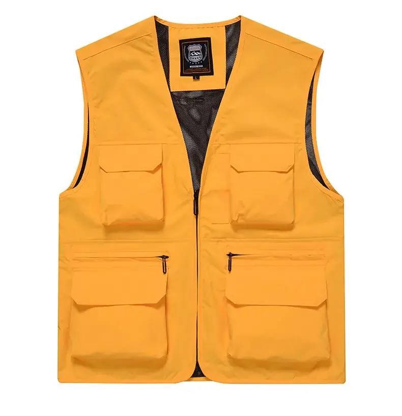 Men's Yellow Multi-Pocket Waistcoat Vest — feature 17