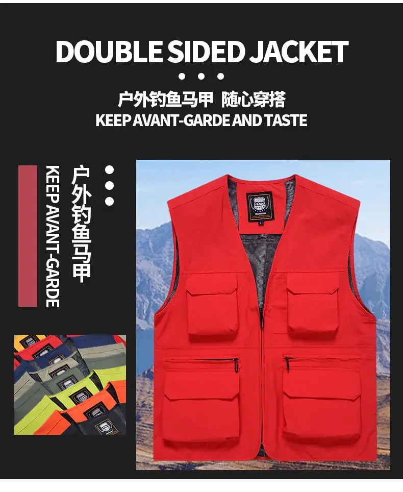 Men's Yellow Multi-Pocket Waistcoat Vest — feature 3